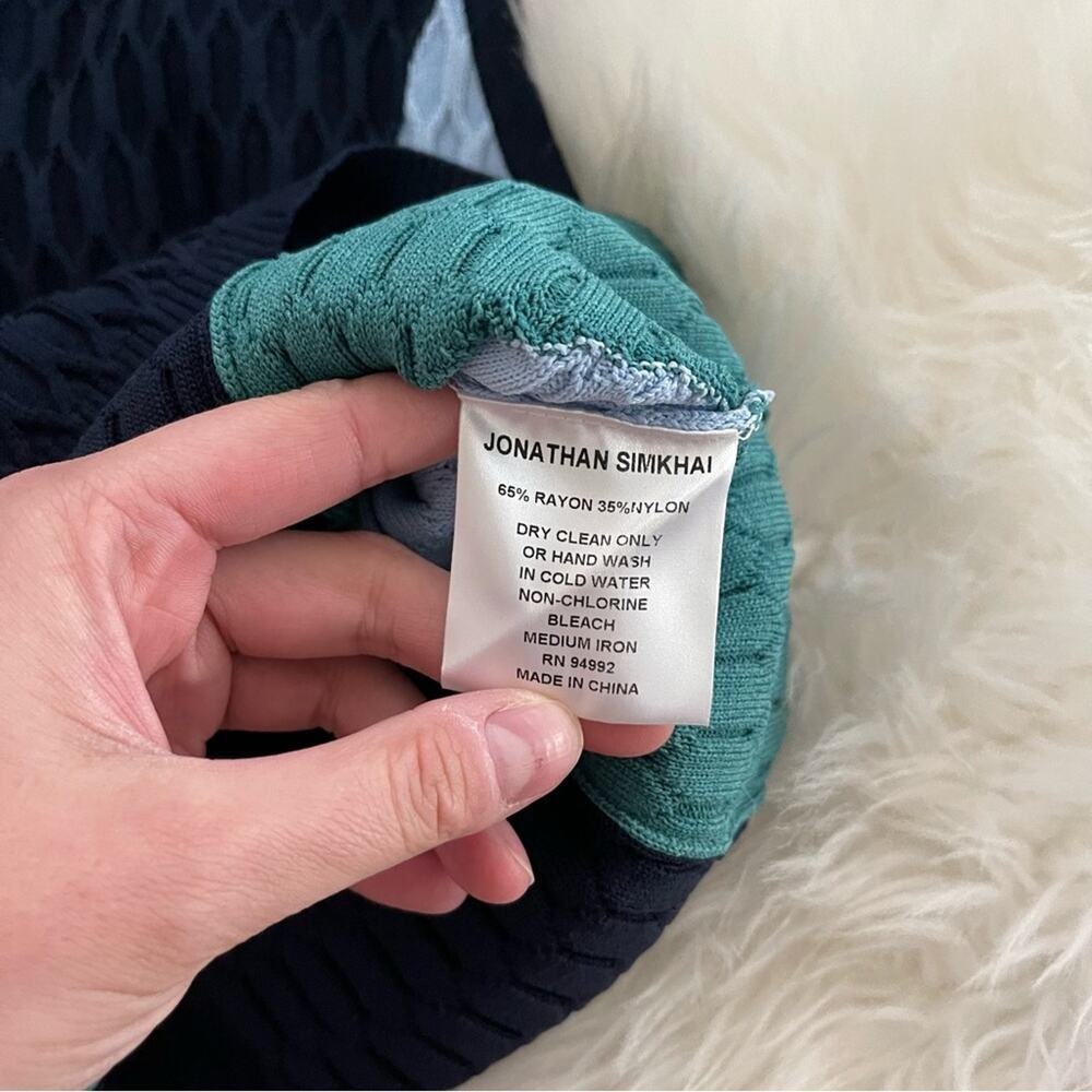 Jonathan Simkhai Navy Color Block Textured Short … - image 5